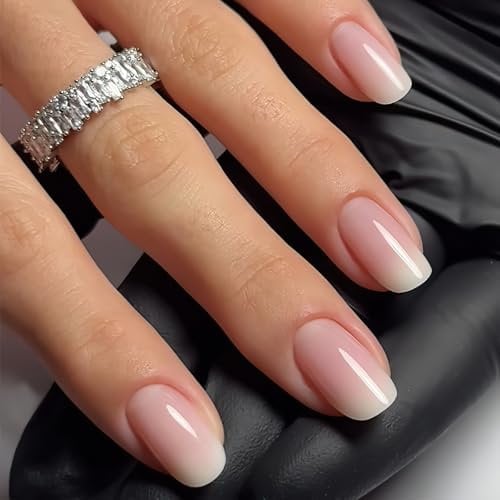 Mrltau Lot de 24 faux ongles press on nails French manucure à coller, à coller, manucure française