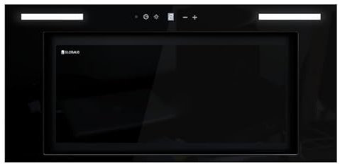 GLOBALO Campana extractora de empotrar 60cm, mueble bajo campana extractora de cocina, campana extractora de empotrar, mueble bajo cocina, acero pintado, cristal templado, Materi 60.1 Black