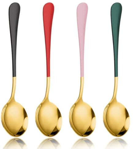 4 Cucharas de Sopera Acero Inoxidable, Cuchara Sopera,Cuchara mesa,Cuchara de mesa de acero inoxidable, Cucharas de sopa, Cucharas de postre Cubiertos de Apto para lavavajillas