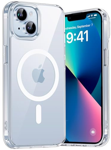 Aunote Cover per iPhone 13 6,1 Pollici Compatibile con MagSafe Ricarica Wireless, Antigraffio Trasparente, Telefono Custodia Antiurto (Trasparente)