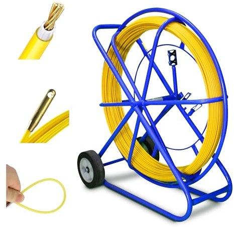 Extralink FRP Glasfaserstab 9mm Durchmesser 200m,Leerrohr mit Rollenhalter und Bremse,Einziehfeder mit hoher Elastizität und Festigkeit,Fiberglas Kabel Zubehör für optimale Installation,Glasfaser