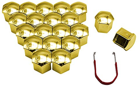 Radmuttern Kappen 20 stücke Auto Radmutter Mützen Schutzkappen 17mm 19mm 21mm Anti-Rost Auto Nabe Schraube Abdeckung Auto Reifenmutter Bolzen Außen Dekoration(Gold,17mm)