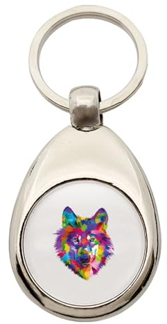 Huuraa Schlüsselanhänger Wolf Colorful Geschenk | Einkaufswagenchip Geschenkidee Motiv Anhänger für Frauen und Männer