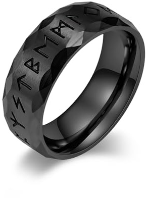MERTTURM Vintage Wikingerring für Männer, Handgefertigtes Nordisches Schmuckstück Edelstahlring, Personalisierter Keltischer Trauring für Männer, Runenring mit Runen, Gold Schwarz Silber