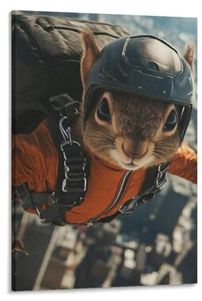 QGVBGF Poster mit Eichhörnchen-Motiv Skydiving Squirrel, Schlafzimmer, Dekoration, Landschaft, Büro, Raumdekoration, Geschenk, 20 x 30 cm