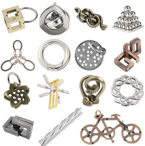 Joyeee 15 Pcs Brain Teaser Metal Wire Puzzles, Mind IQ Test Unlock Toy, Interlock Challenge Puzzle Game Educational Toy Gift for Boys Girls Teens Adults, #G