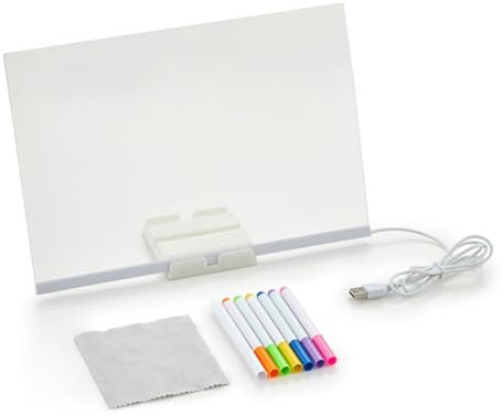 Breeshy Leuchtende Acrylnachrichtentafel, Wiederbeschreibbare DIY Leuchtende Zeichentafel für Kinder, Nachrichtenlampe mit 7 Bunten Stiften, 20 * 20cm