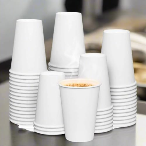 500 X 12oz Single Wall White Paper Cups for Hot & Cold Drinks Premium Disposable Coffee/Tea Paper Cups Perfect for Your Home, Café, Work, Parties or Outdoors (500, 12oz)