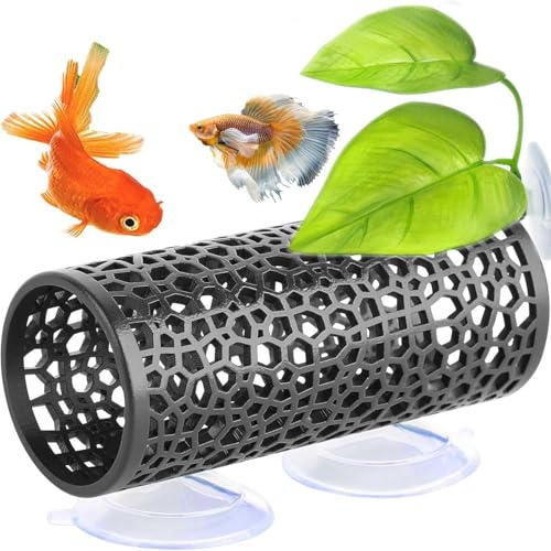 Kampffisch Garnelen Aquarium Deko Zubehör: 1 Stück Aquarium Höhle Tunnel für Kampffisch und Garnelen Versteck, Hohler Sichtbar Design,1 Stücke Betta Bett Blatt Hängematte Mit Saugnapf (2er Set)