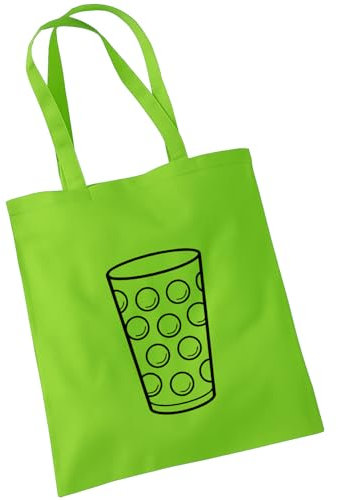 OM3 witzige Baumwolltasche mit Dubbeglas Motiv - Pfälzer Weinglas - Weinschorle - Schobbeglas - Baumwollbeutel - Tasche - Lange Henkel - Lime Green