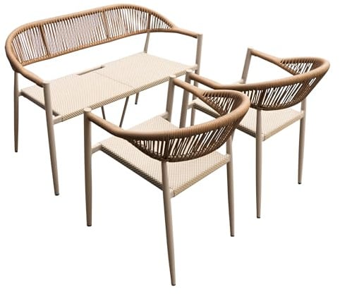 Vmopu Essstühle 3er-Set, Gartenstühle Outdoorstühle stapelbar, wasserfester Handgeflochtenes PE Rattan & Aluminium Sessel, für Garten Hinterhof Pool-Bereich Restaurant (Hellbraun)