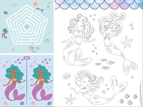 Folat 23936 Birthday Blue with Iridescent Sequins Activity Placemat Mermaid Magic 6 Pieces Decoration Mermaid Girl Princess Sea Party, Multi-Coloured
