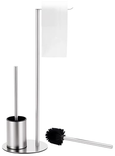 Porte-Papier Toilette Debout en Acier Inoxydable avec Brosse WC
