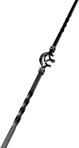 Black Metal Stair Spindle – Single Basket with Twist Design – 1118mm Decorative Baluster – Matte Black Finish – 13mm Mild Steel Railing Insert - Flakebrigg