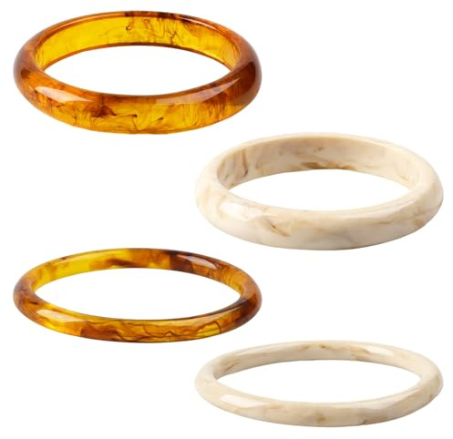 LLMSIX 4PCS Acrylic Bangles Bracelets for Women Stackable White Brown Acetate Resin Bangles Irregular Acrylic chunky Bracelets Fashions Thick Statement Bangle Set Gift