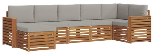 vidaXL Sofagarnituren 7 pcs Natürlich und Hellgrau Massivholz Akazie, Moderner Garten-Sofa, Robustes Lounge-Set, stylische Möbel für gemütliches Terrassen-Sitzen