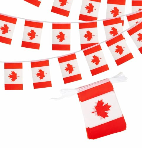 Guirlande Fanions Drapeaux Canada 10m - 30 Drapeaux Déco Fête & Soirée | Guirlande Fanions Drapeaux Canada Banderole Foot Nations League 2026 Fête Nationale Déco Jardin Rue Bar Défilé Soirée