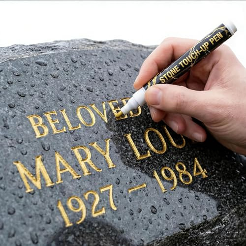 WEIWOGU Stylo marqueur doré pour pierres tombales et inscriptions commémoratives, stylo de retouche étanche pour pierre, restaure les lettres décolorées sur les pierres tombales, le granit (Gold)