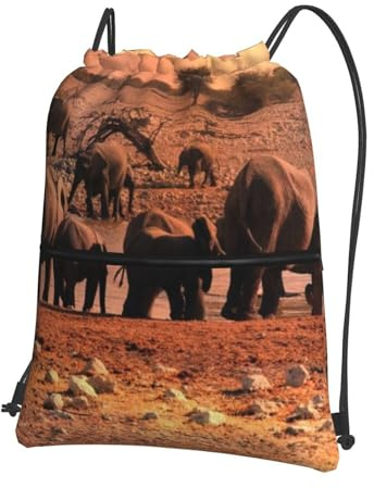 HEBSDFG Rucksack mit Kordelzug, weißer Terrazzo-Druck, wasserabweisend, Outdoor, Freizeit, Sport, Fitnessstudio, Reisetaschen für Männer und Frauen, Wild Life, One Size, Tagesrucksack