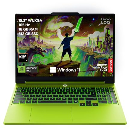 Lenovo LOQ 15 144Hz Notebook Gaming + Mouse, NVIDIA GeForce RTX 5050 8GB GDDR7, AMD Ryzen 7 250, RAM 16GB DDR5, 512GB SSD M.2 2242 PCIe 4.0, FHD, Windows 11, Tastiera retroilluminata - Surge Green