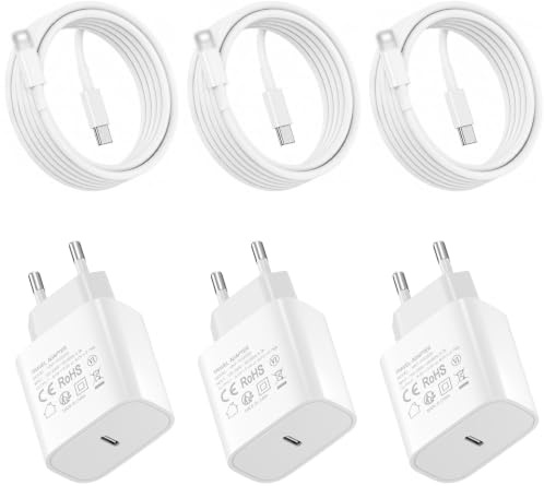 25W USB-C Ladegerät für iPhone 14/13/12/11, 3er-Set mit 3×2m Kabeln | PD 3.0 Schnellladen; auch für iPhone XS/XR/X/8/SE; flammhemmendes PC-Gehäuse mit 4-fachem Schutz