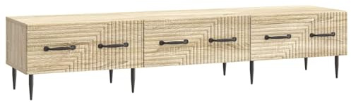 SKTQYQO Mueble TV Roble Sonoma 147 x 34,5 x 30 cm Madera de ingeniería | Estilo vintage, 3 cajones, amplio espacio, para televisores de hasta 60 pulgadas, fácil mantenimiento