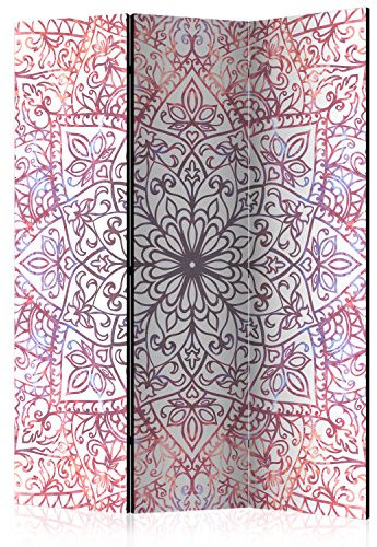 RAUMTEILER/PARAVENT B&D XXL - Paravent Raumteiler Innen Mandala Ornament 135x172 cm 3-teilig Einseitig Raumtrenner Raum Trennwand Holz Room Divider Spanische Wand Raum Abtrennung weiß Rose