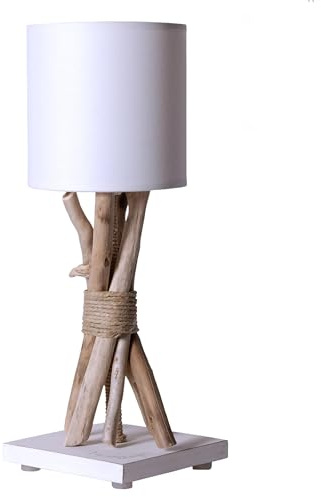 Lampe de chevet/de table en bois flotté ECUME - Fabriqué à la main par un artisan Français - 100% matériaux naturels - 35x13 cm