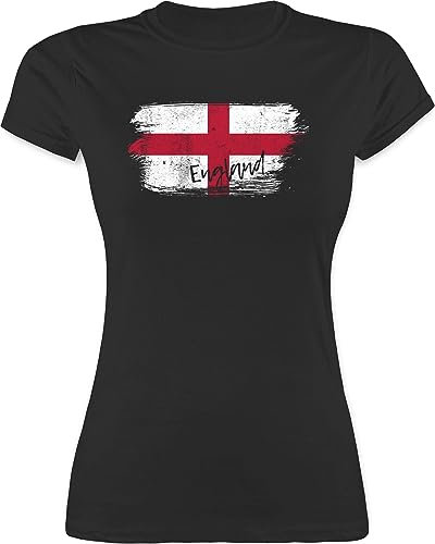 Shirt Damen - Fußball EM WM - England Vintage - M - Schwarz - Frauen Fussball 2025 Supporter fußballtrikot länder englische Tshirt wm-Shirts Country Flagge t-Shirt fußballtrikots