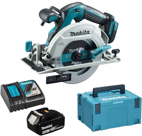 Makita DHS 680 RT1J Scie circulaire sans fil 18V Ø 165 mm + Boîtier MAKPAC 3 + 1x Batterie BL1850 5,0 Ah + Chargeur DC18RC