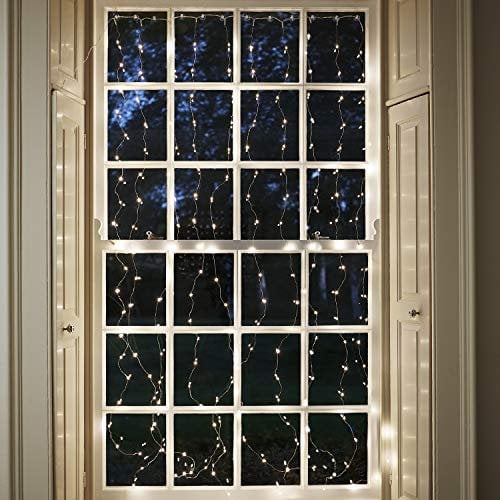 Lights4fun 200er Micro LED Lichtervorhang warmweiß Silberdraht mit Netzstecker und Timer Fenster Beleuchtung Innen Curtain Fairy Lights 2m x 1m