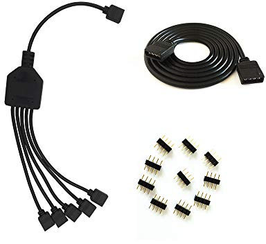 HUABLUE schwarz 4Pin LED Splitter Kabel Y Splitter Verteiler Kabel，rgb splitter kabel， LED Stripe Verbinder für Eine zu Fünf SMD 5050 3528 RGB LED Streifen