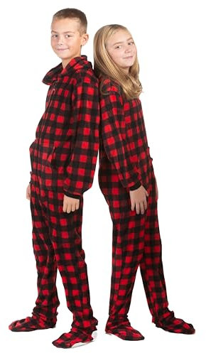 Pigiama intero per bambini in pile per ragazzi e ragazze, rosso, nero., L