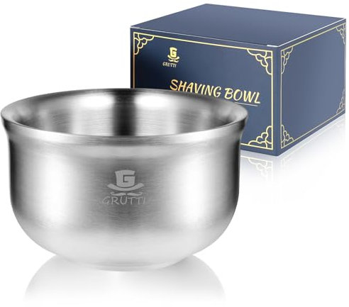 GRUTTI Premium Rasierschale 11.5cm (4.5) - Deutsches Qualitätsstandard 304 Edelstahl - Doppelschicht-Wärmehaltung für Nassrasur