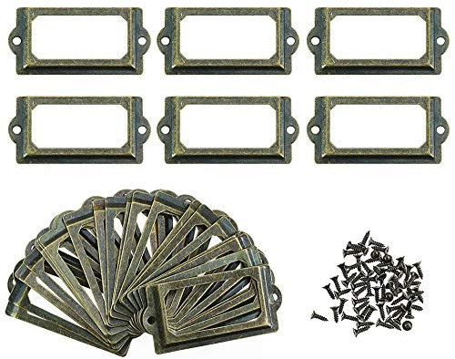30 Stück antike Messing-Metall-Aktenetiketten, Schrank-Schubladenanhänger, Büro-Kartenrahmen, Etikettenhalter, groß, 62 mm x 33 mm