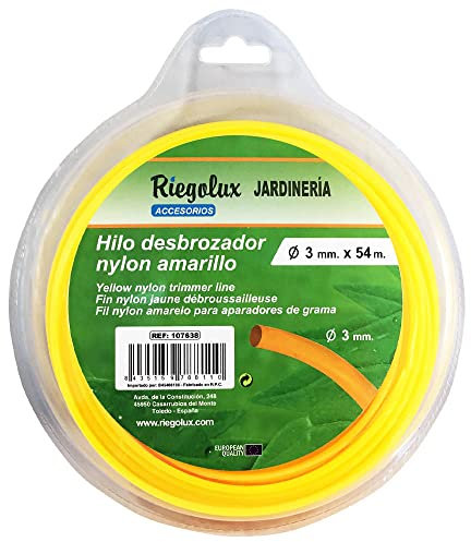 RIEGOLUX Fil de débroussailleuse en Nylon Rond, Jaune, 3 mm x 54 m, Fil débroussailleuse pour Disque débroussailleuse, Fil en Nylon pour débroussailleuse, Jardin et extérieur