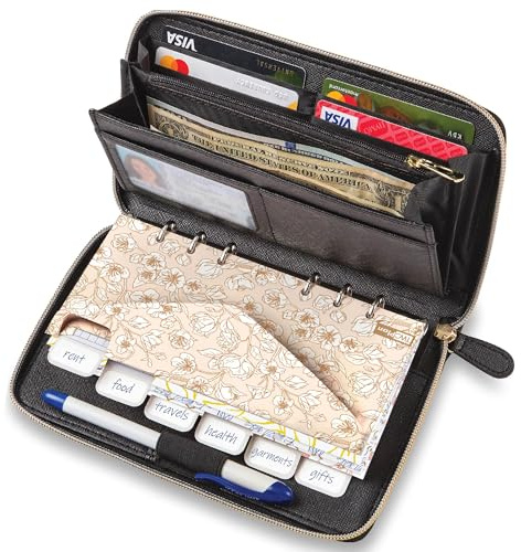 Portefeuille tout-en-un avec 12 enveloppes à onglets, 12 cartes budgétaires mensuelles, 1 feuille de planification budgétaire annuelle, ensemble complet pour bloquer l'argent RFID