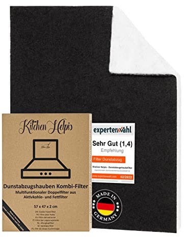 Kitchen Helpis® Filtros Universales para todas las Campanas Extractoras estándar – Filtros Dobles combinados de Carbón activo y Grasa 57x47 cm, se puede cortar a medida
