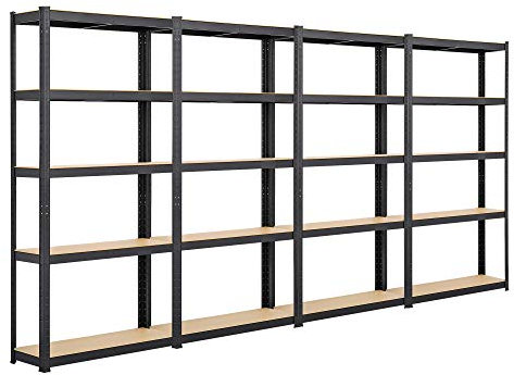 Yaheetech 4X Schwerlastregal Steckregal Regalsystem mit 5 Regalböden Werkzeugregal, Garage, Keller, Gartenlaube, Stecksystem ohne Schrauben Schwarz pulverbeschichtet