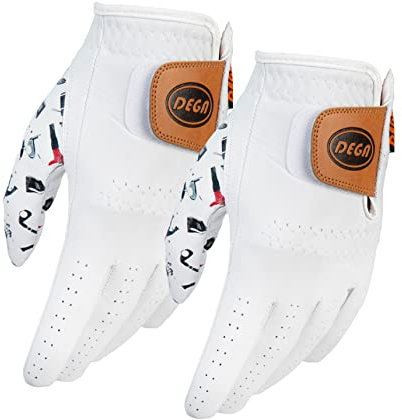 DEGA Golfhandschuhe für Herren, 100 % Cabretta-Leder, für Linkshänder, Daumen, Bedruckt (M/L, Golf Iconic)