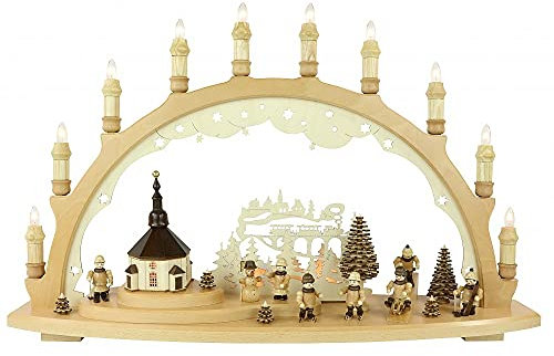 Lenk & Sohn Schwibbogen Erzgebirge 1-Fach, 10-flammig Motiv Seiffener Kirche Winterkinder - 66x44cm