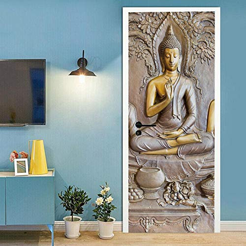 VIRANDA Türtapete 3D Türaufkleber Selbstklebend TürPoster - Buddha-Figur - Türfolie Poster PVC Abnehmbar Wasserdichte Door Stickers 77 x 200 cm