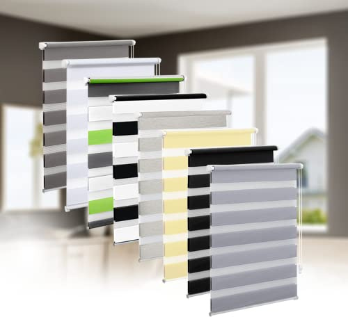 Eurohome Doppelrollo Klemmfix ohne Bohren, Duo Rollo,90cm x 130cm (Stoffbreite 86 cm) Hellgrau Transparentes und undurchsichtiges Sichtschutz Rollo mit Klemmträgern für Fenster und Türen