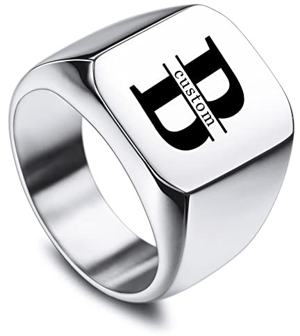 MunkiMix Siegelring für Männer Frauen Jungen 316l wasserfeste Herrenringe Edelstahl im quadratischen Stil, Bündel mit Ringgrößeneinstellern (3 Farben, Größe N-Z+5)