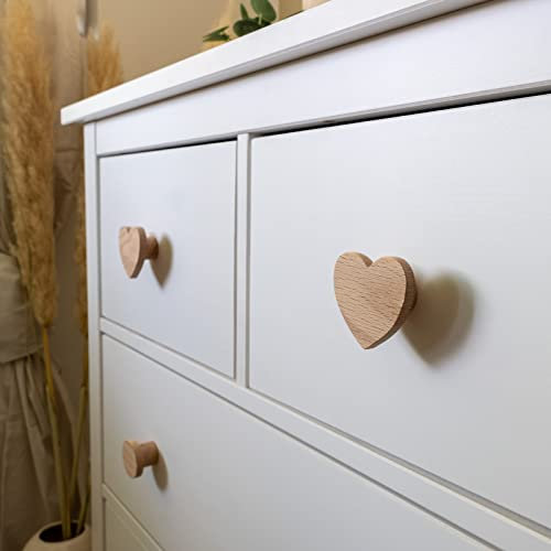 PLT Möbelgriffe im Märchen Motiv für Kindermöbel aus unbehandeltem Eichenholz, Knauf, Knopf, Weltall, Kommode, Schrank, Schublade, Tür, Kinderzimmer, Geschenk (4, Herz)