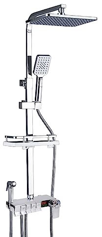 Dnkelar Colonne de Douche avec indicateur LED affichage mitigeur thermostatique | Kit de douche affichage avec colonne de douche réglable,pommeau de douche thermostatique