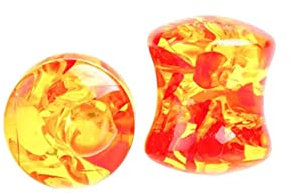 Lieson Ohr Plug Set Tunnel 8mm, 2 Stück Tunnel Set Harz Bernstein 0G Flesh Tunnel Gelb Rot