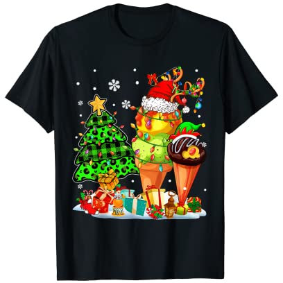 Santa Reindeer Ice Cream Plaid Xmas Tree Sweet Lover Baker T-Shirt