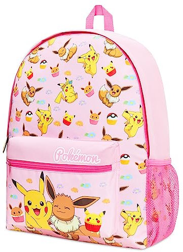 Pokemon Rucksack Kinder Teenager Lässig Schulranzen Pikachu Pokeball Kinderrucksack für Schule Sport Kita Reise Freizeit Anime Geschenk (Rosa)