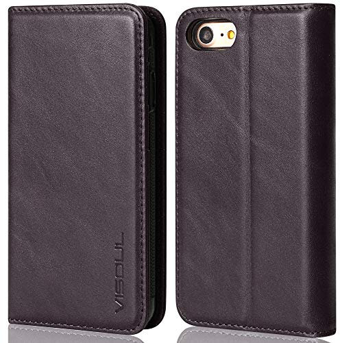 VISOUL Hülle für iPhone SE 2022/2020, iPhone 8/7 Handyhülle,Stoßfeste Schutzhülle [Erstklassiges Rindsleder] [Kartenfach] Lederhülle Kompatibel für iPhone 7/8/SE2/SE3 (4,7) A02 Kaffee